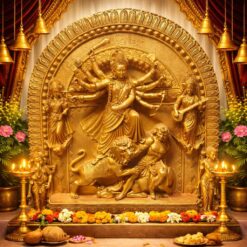 Grand Golden Sherawali Mata Murti | Large Marble Dust Durga Statue