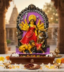 Traditional Shabekiyana Maa Durga Idol (11") | Handcrafted Marble Dust Murti with Daak Work