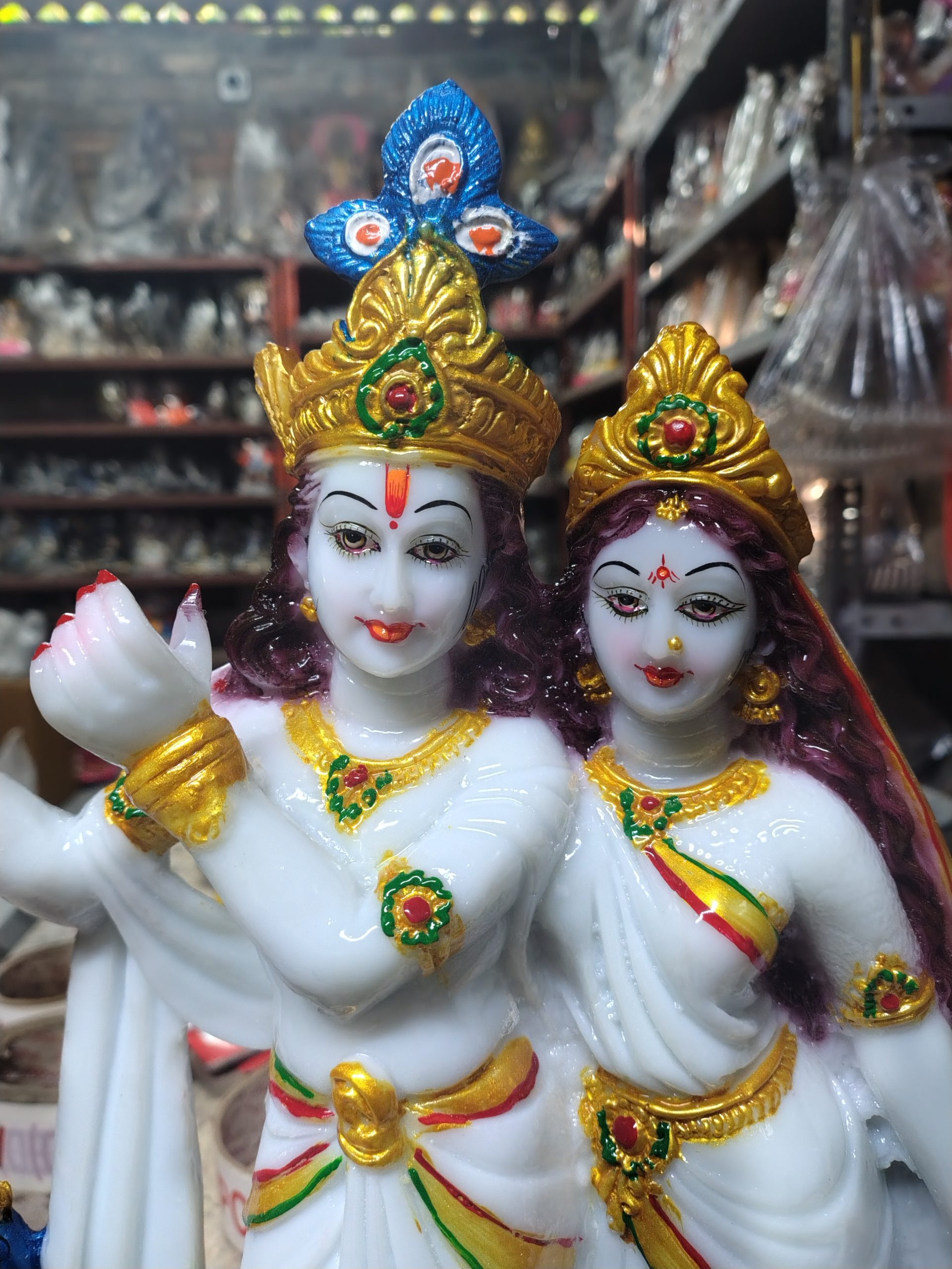 Alternative view of Marble Radha Govinda Statue , Radha Krishna Marble Idol, Krishna Sculpture, Radha Madhav Murti