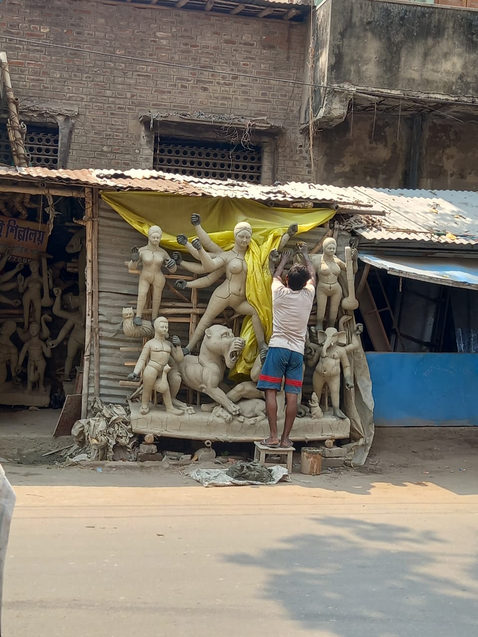 Alternative view of Durga Pooja Murti, Durga Statue, Maa Durga Idol, Durga Pooja Idol, Devi Durga Idol, Kolkata Durga Murti