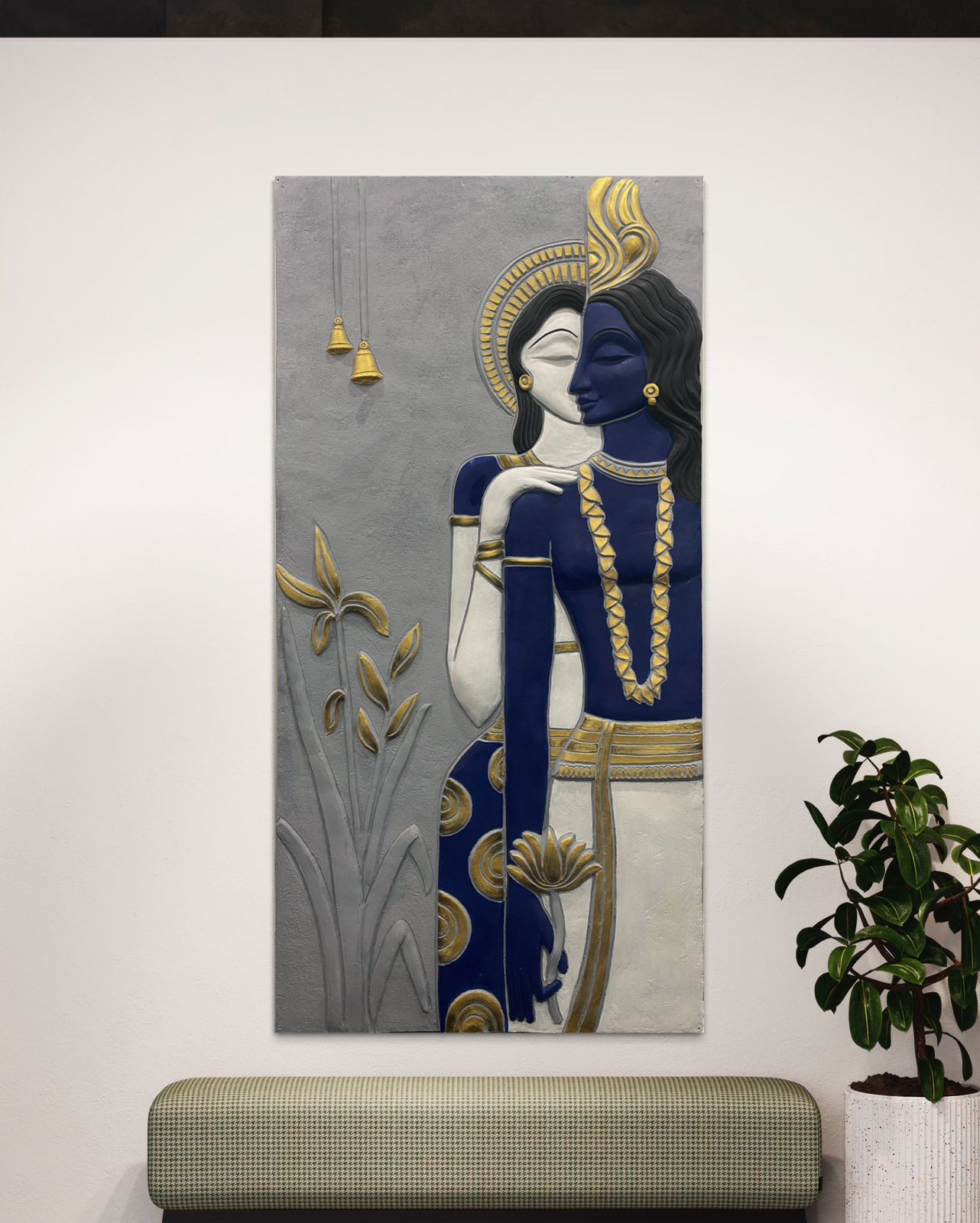 Alternative view of 3D Radha Krishna Wall Hanging, 3D Wall Mural, 3D Wall Hanging, Radha Krishna Wall Art