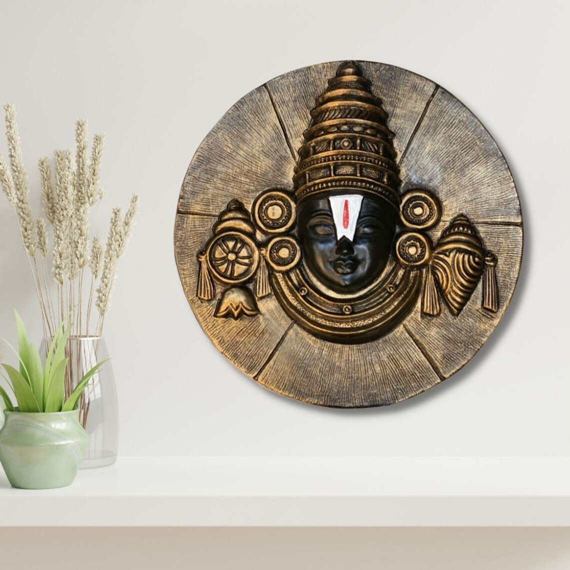 Alternative view of Tirupati Balaji Wall Art, Venkateshwara Wall Hanging, Balaji Wall Mural Art